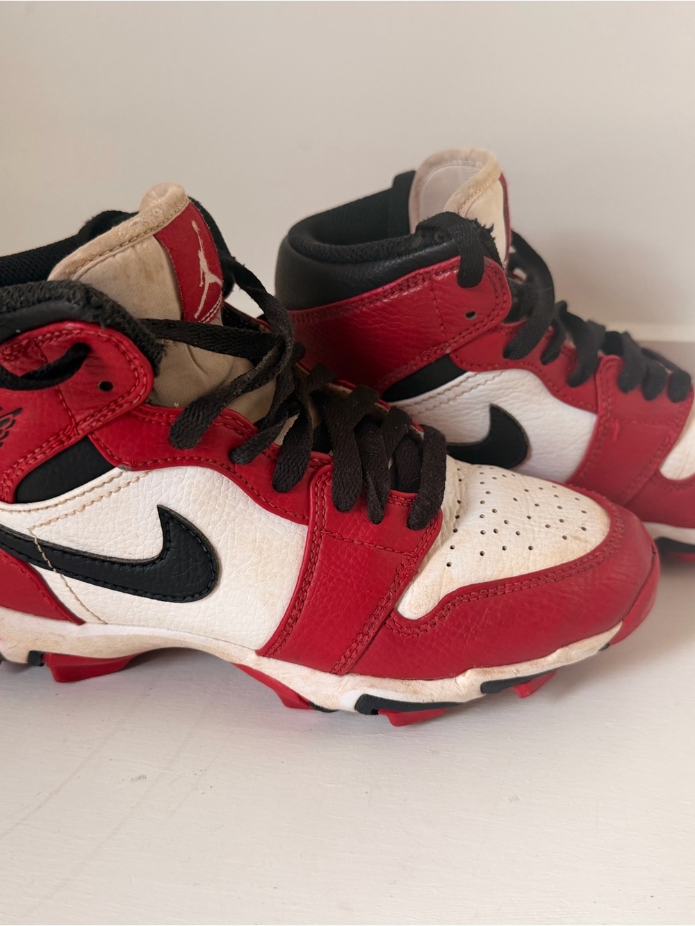 Nike Red White Black High-Top Sneakers - Retro Swoosh Design